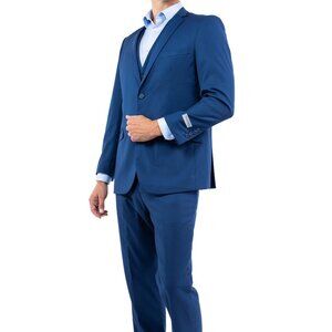 Solid Blue 3 Piece Slim Fit Tazzio Men's Suit